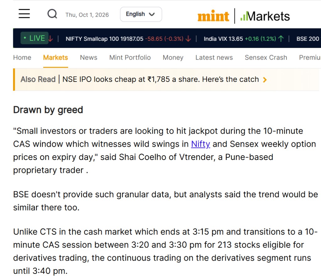 Mint clipping: Small investors dial up options play in the closing auction era
