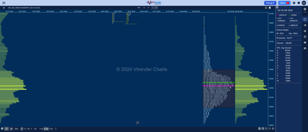 Bnf 4Db Market Profile Analysis Dated 08Th Aug 2024 Banknifty Futures, Charts, Day Trading, Intraday Trading, Intraday Trading Strategies, Market Profile, Market Profile Trading Strategies, Nifty Futures, Order Flow Analysis, Support And Resistance, Technical Analysis, Trading Strategies, Volume Profile Trading